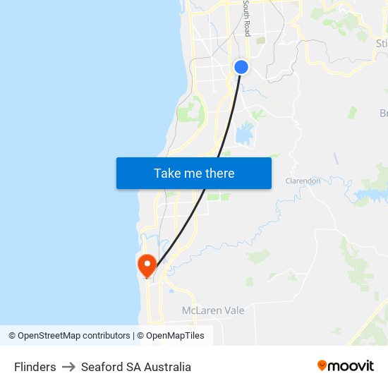 Flinders to Seaford SA Australia map