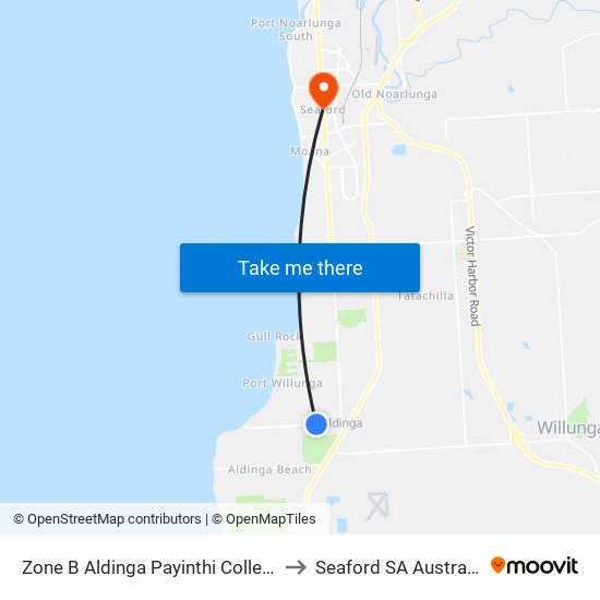 Zone B Aldinga Payinthi College to Seaford SA Australia map