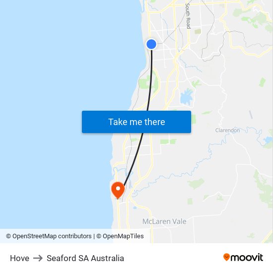 Hove to Seaford SA Australia map