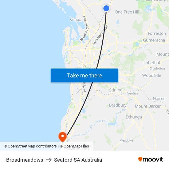 Broadmeadows to Seaford SA Australia map