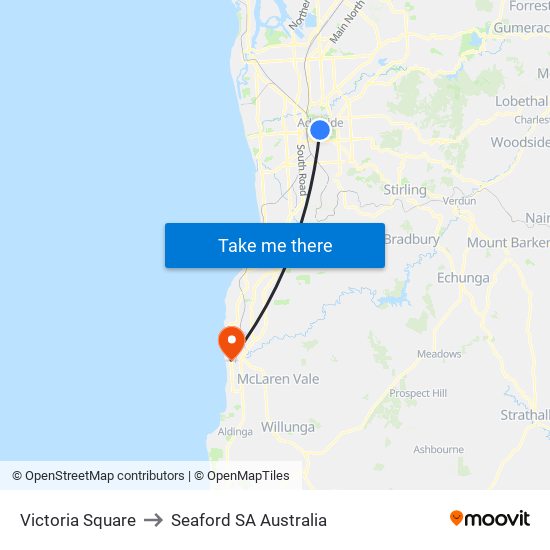 Victoria Square to Seaford SA Australia map