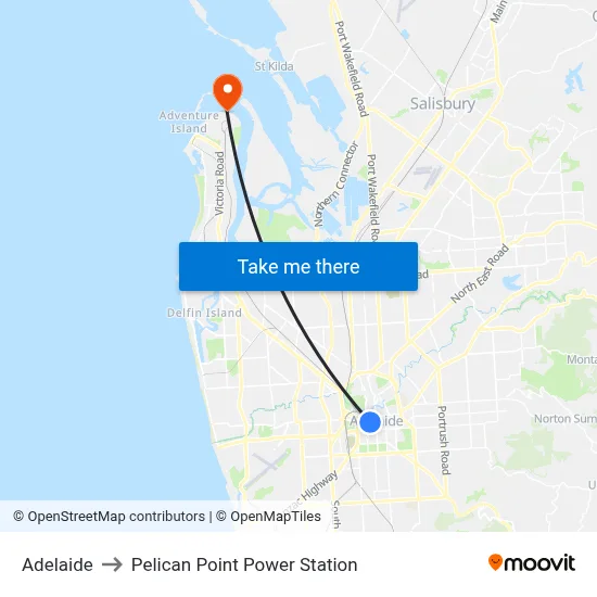 Adelaide to Pelican Point Power Station map