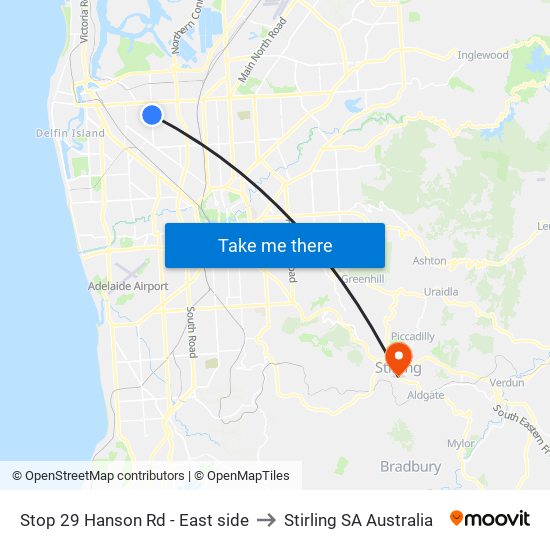 Stop 29 Hanson Rd - East side to Stirling SA Australia map