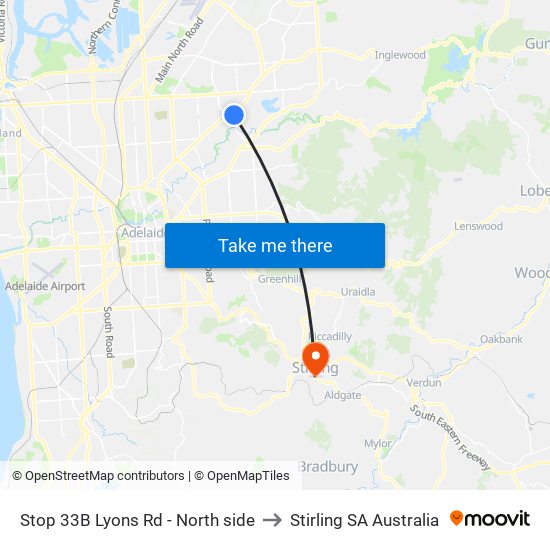 Stop 33B Lyons Rd - North side to Stirling SA Australia map