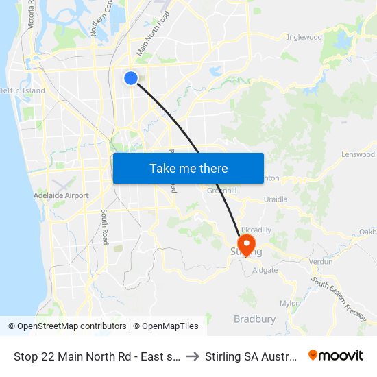 Stop 22 Main North Rd - East side to Stirling SA Australia map