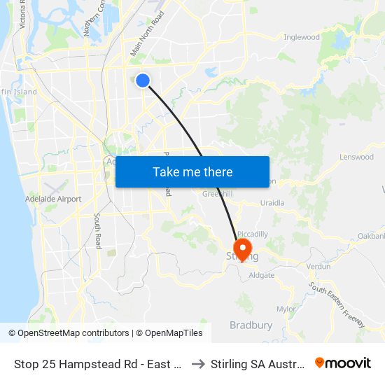 Stop 25 Hampstead Rd - East side to Stirling SA Australia map