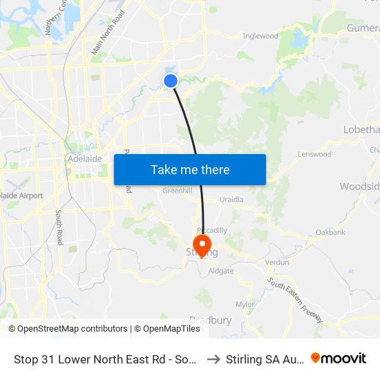 Stop 31 Lower North East Rd - South East side to Stirling SA Australia map