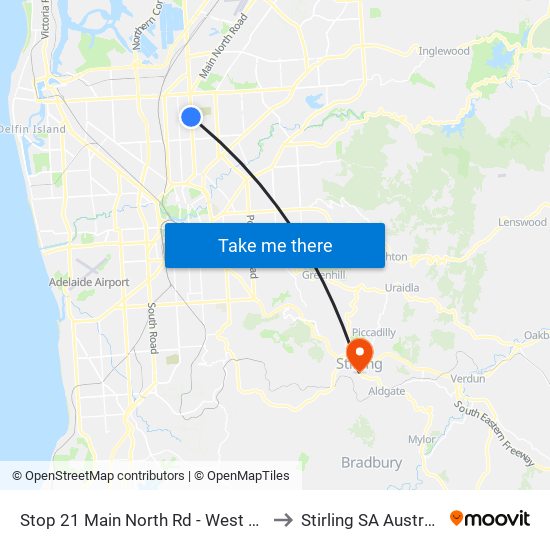 Stop 21 Main North Rd - West side to Stirling SA Australia map