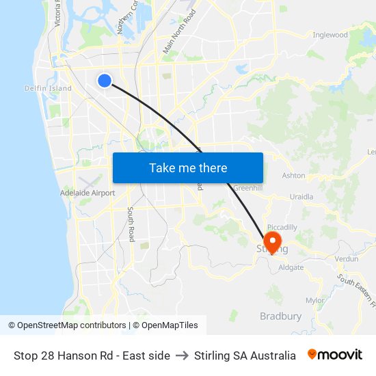 Stop 28 Hanson Rd - East side to Stirling SA Australia map