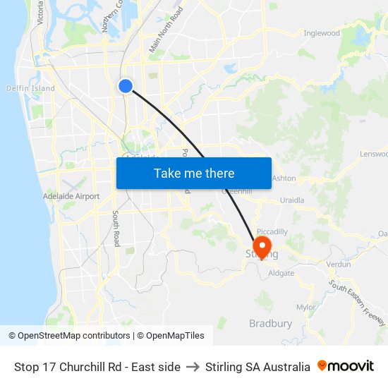 Stop 17 Churchill Rd - East side to Stirling SA Australia map