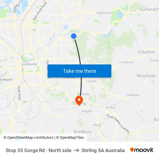 Stop 35 Gorge Rd - North side to Stirling SA Australia map