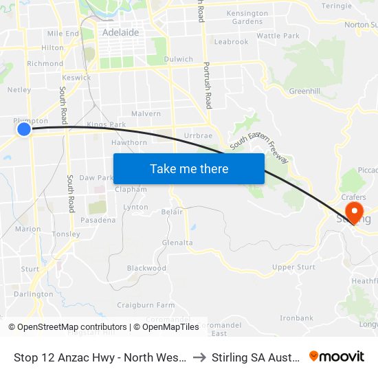Stop 12 Anzac Hwy - North West side to Stirling SA Australia map