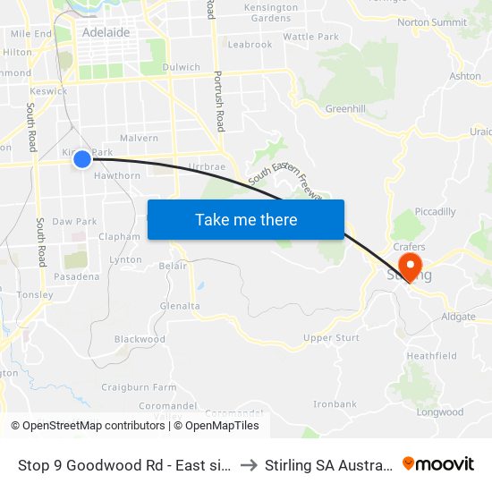 Stop 9 Goodwood Rd - East side to Stirling SA Australia map