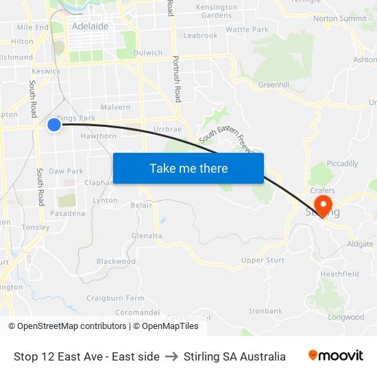 Stop 12 East Ave - East side to Stirling SA Australia map