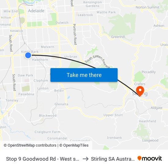 Stop 9 Goodwood Rd - West side to Stirling SA Australia map