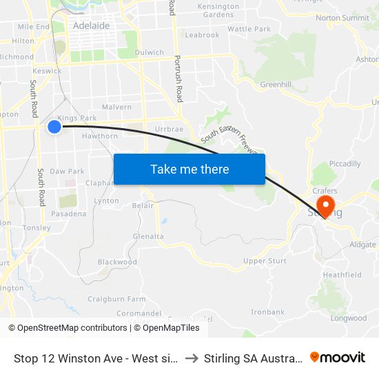 Stop 12 Winston Ave - West side to Stirling SA Australia map