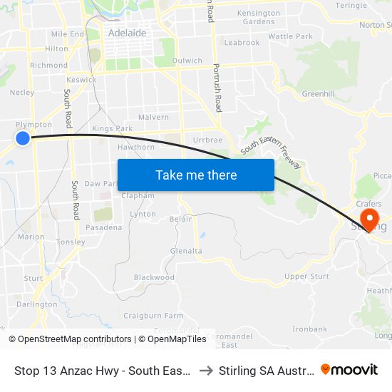 Stop 13 Anzac Hwy - South East side to Stirling SA Australia map