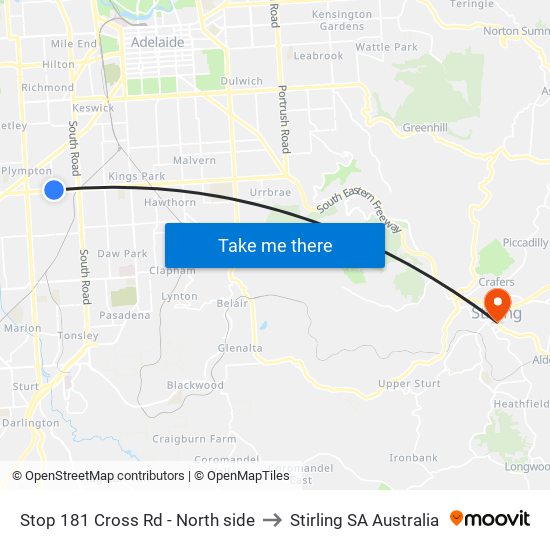 Stop 181 Cross Rd - North side to Stirling SA Australia map