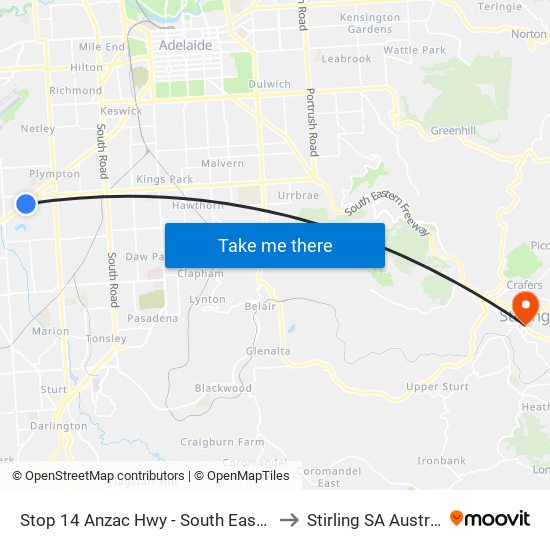 Stop 14 Anzac Hwy - South East side to Stirling SA Australia map