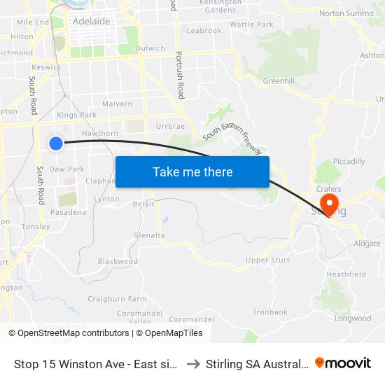 Stop 15 Winston Ave - East side to Stirling SA Australia map