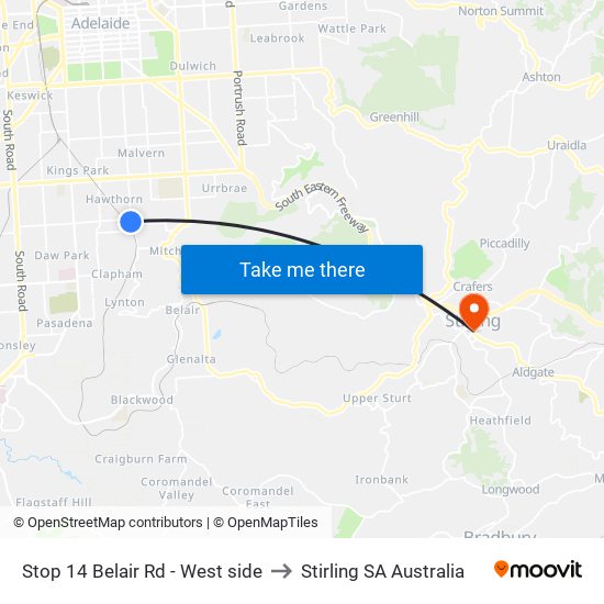 Stop 14 Belair Rd - West side to Stirling SA Australia map