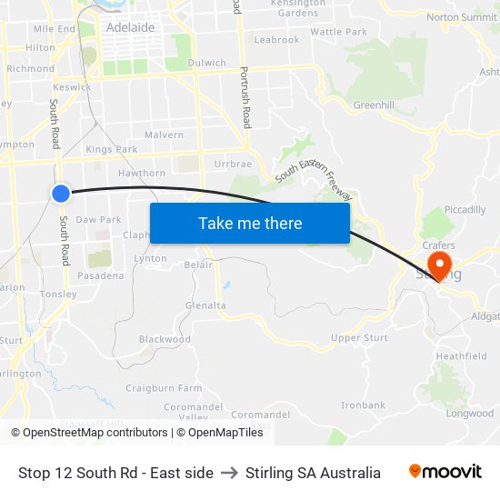 Stop 12 South Rd - East side to Stirling SA Australia map