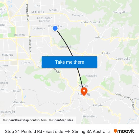 Stop 21 Penfold Rd - East side to Stirling SA Australia map