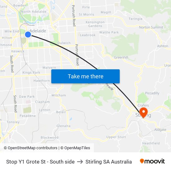 Stop Y1 Grote St - South side to Stirling SA Australia map