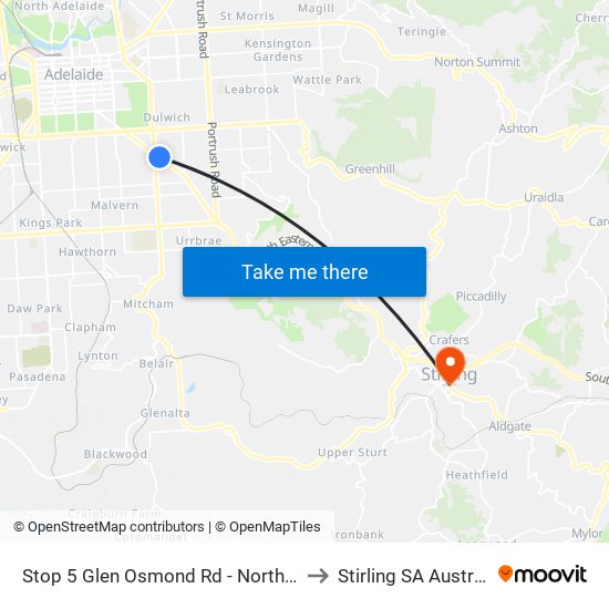 Stop 5 Glen Osmond Rd - North side to Stirling SA Australia map