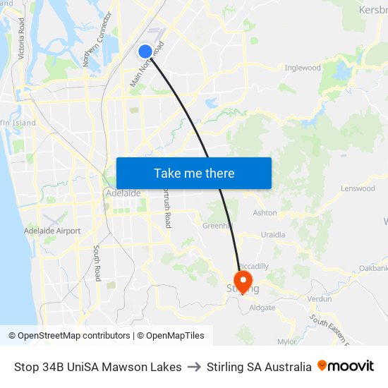 Stop 34B UniSA Mawson Lakes to Stirling SA Australia map