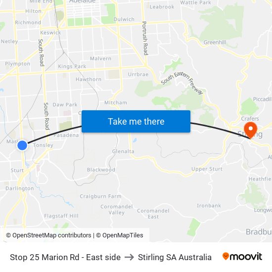 Stop 25 Marion Rd - East side to Stirling SA Australia map