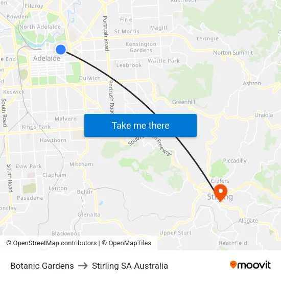 Botanic Gardens to Stirling SA Australia map