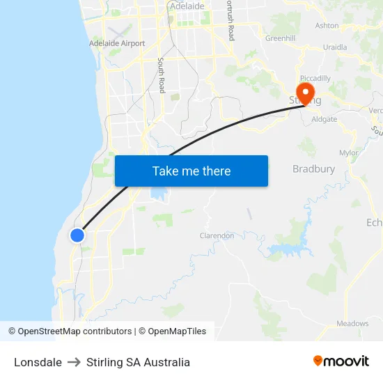 Lonsdale to Stirling SA Australia map