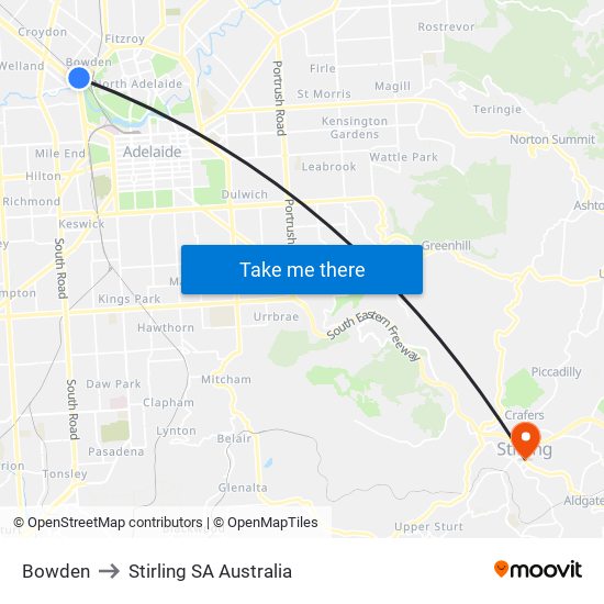 Bowden to Stirling SA Australia map
