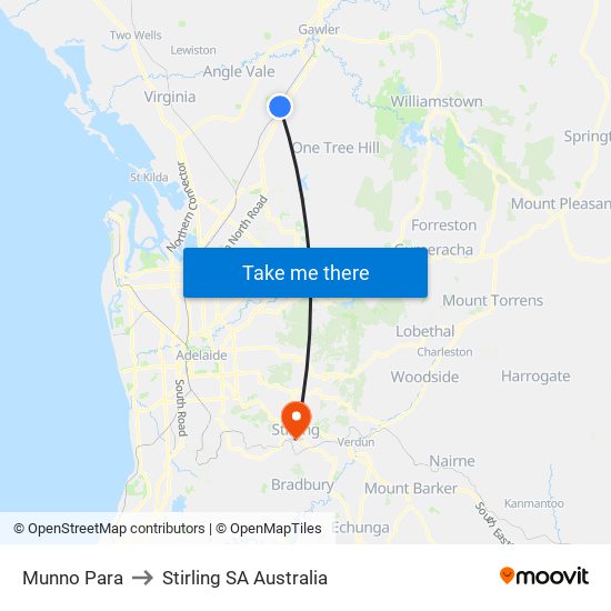 Munno Para to Stirling SA Australia map