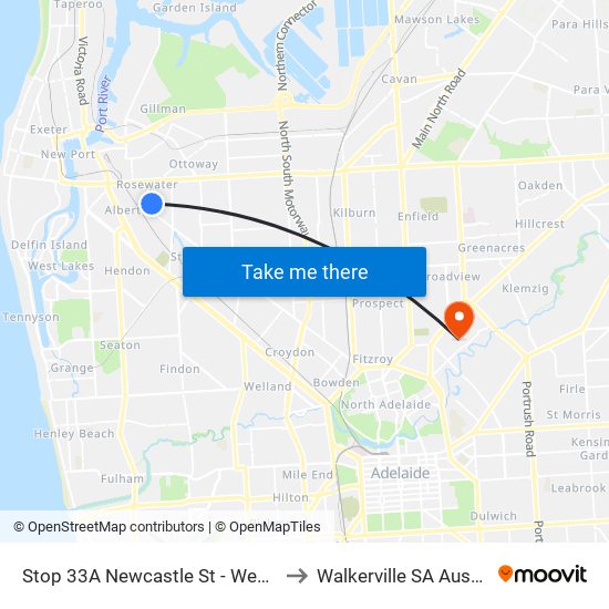 Stop 33A Newcastle St - West side to Walkerville SA Australia map