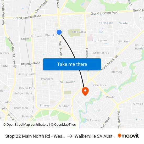 Stop 22 Main North Rd - West side to Walkerville SA Australia map