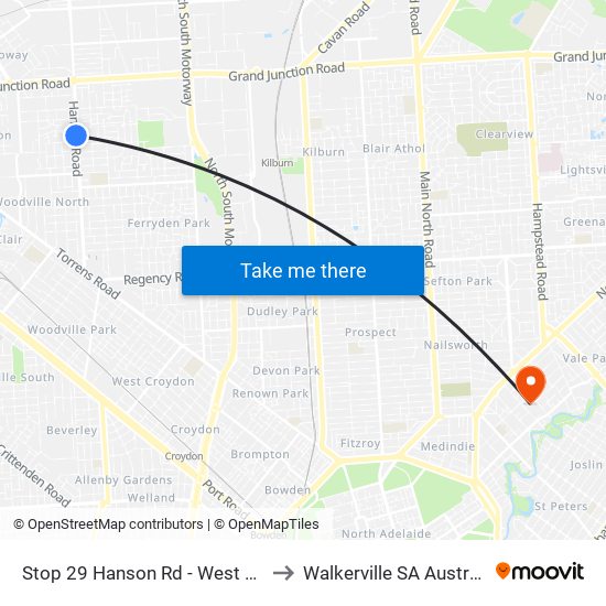 Stop 29 Hanson Rd - West side to Walkerville SA Australia map