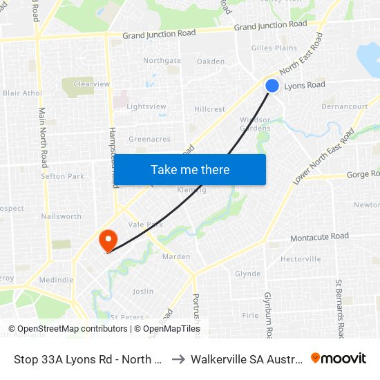 Stop 33A Lyons Rd - North side to Walkerville SA Australia map