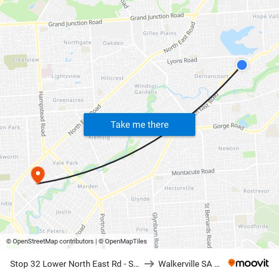 Stop 32 Lower North East Rd - South East side to Walkerville SA Australia map