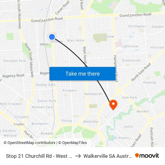 Stop 21 Churchill Rd - West side to Walkerville SA Australia map