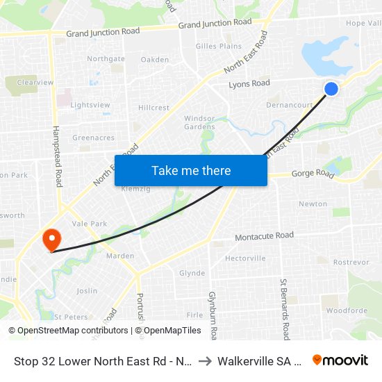 Stop 32 Lower North East Rd - North West side to Walkerville SA Australia map