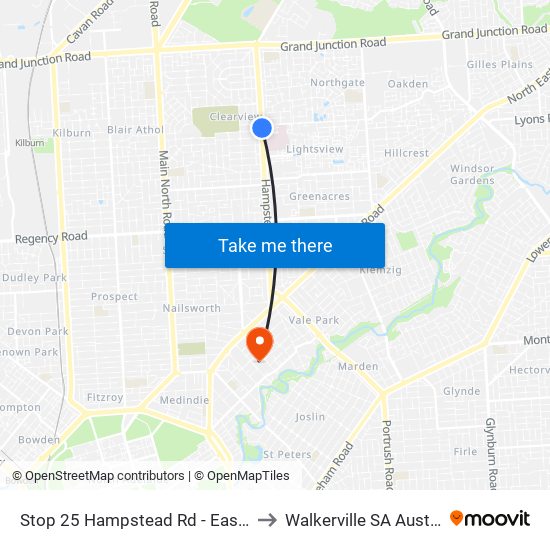 Stop 25 Hampstead Rd - East side to Walkerville SA Australia map