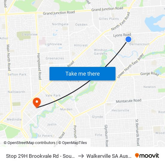 Stop 29H Brookvale Rd - South side to Walkerville SA Australia map
