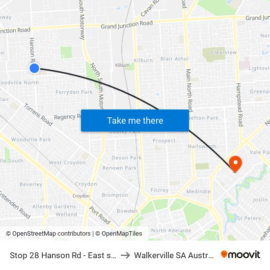 Stop 28 Hanson Rd - East side to Walkerville SA Australia map