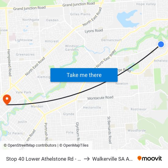 Stop 40 Lower Athelstone Rd - North side to Walkerville SA Australia map