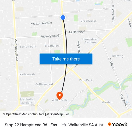 Stop 22 Hampstead Rd - East side to Walkerville SA Australia map