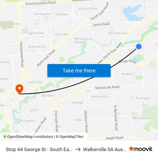 Stop 44 George St - South East side to Walkerville SA Australia map