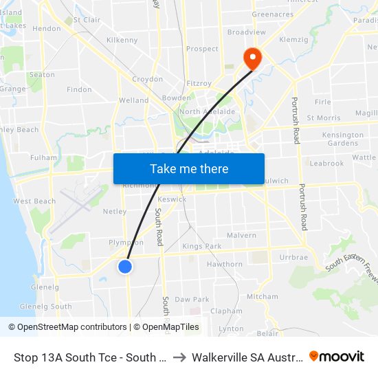 Stop 13A South Tce - South side to Walkerville SA Australia map