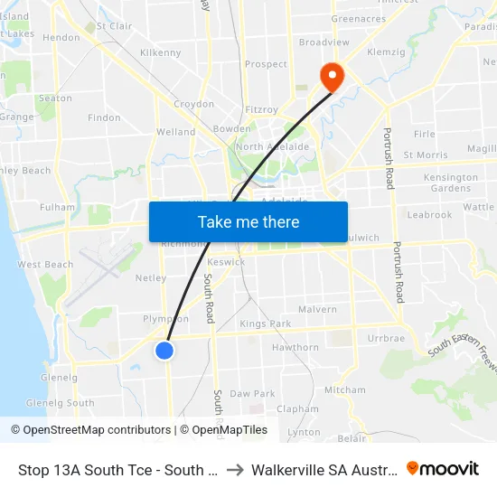 Stop 13A South Tce - South side to Walkerville SA Australia map